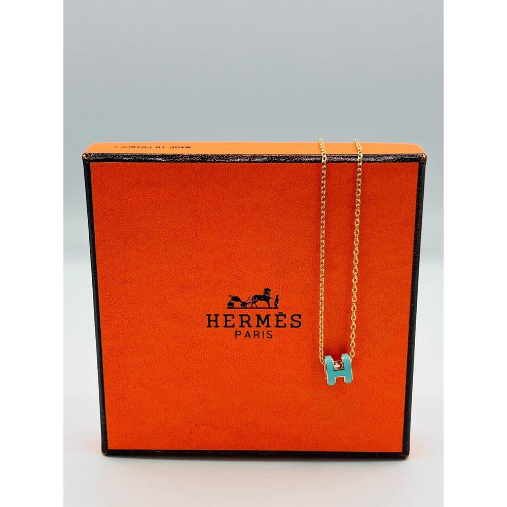Hermes Mini Pop H Turquoise / Rose Gold Necklace